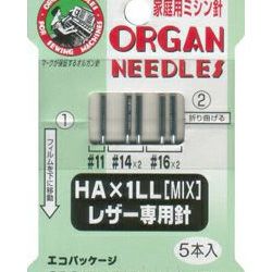家庭用　レザー用ミシン針　HA-1LL[MIX] 取り合わせ　#11x1 14x2 16x2本入り