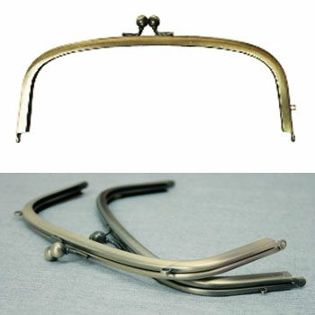 【片カン付】口金(がま口)差込タイプ(紙紐入)/W21xH10cm 丸型(片カン付) アンティークゴールド
