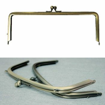 【片カン付】口金（がま口）差込タイプ（紙紐入）/W21.5xH9cm 角型（片カン付） アンティークゴールド