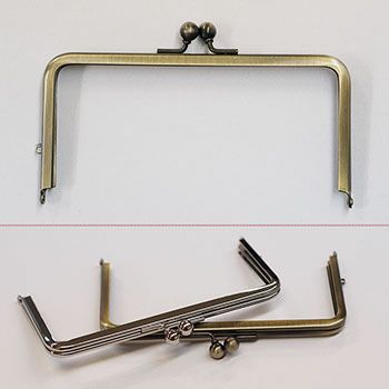 【片カン付】口金（がま口）差込タイプ（紙紐入）/W15.2xH9cm 角型（片カン付） アンティークゴールド