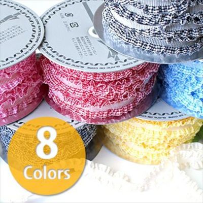 リボン チェック　エッジフリル　ゴムリボン　幅16mm　10m巻| つくる楽しみ