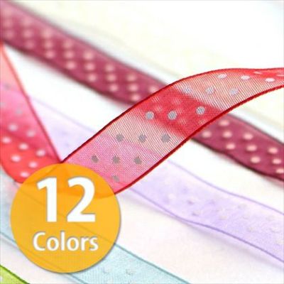 リボン テープ  ドット柄オーガンジーリボン　幅12mm×長さ25m| つくる楽しみ
