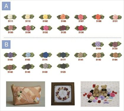 オーダー用ページ　リボン お取り寄せ) リボンパーツ 花 リーフローズ W30×H13mm 4個入| つくる