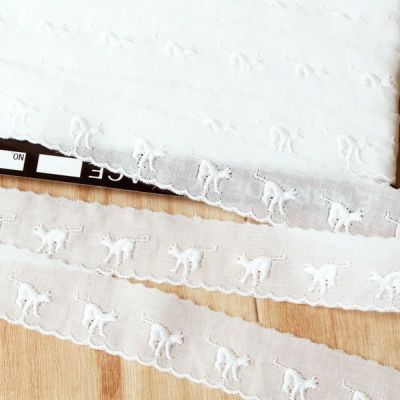 ネコ柄レース 綿レース 白 猫 手芸 刺しゅうレース 猫刺繍レース
