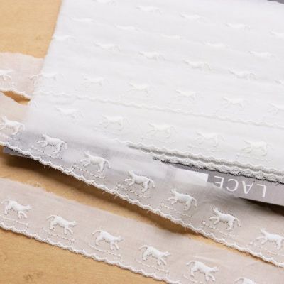 ネコ柄レース 綿レース 白 猫 手芸 刺しゅうレース 猫刺繍レース