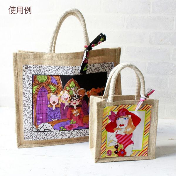 ジュートスクエアトート ナチュラルベージュ Mサイズ 刺繍で