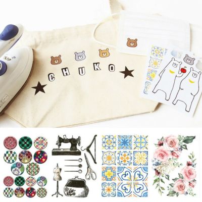 chukoオリジナル転写シール 1枚入 全5種類 クマ柄 花柄 タイル柄 ボタン柄