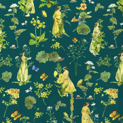 生地 輸入生地 acufactum アクファクトゥム かんむりの少女と自然 プリント生地 約150cm幅 (最低単位30cm～10cm単位の切り売り)