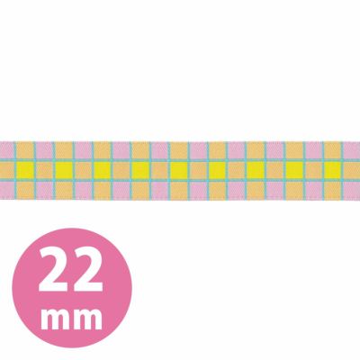 USAジャガード織リボン Kaffe Fassett -ケイフ・ファセット- チェック 22mm巾 (50cm単位の切売り)
