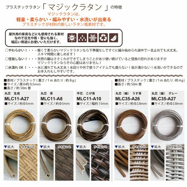 プラスチックラタン マジックラタン 細丸芯 約50m巻 手芸材料のネットショップ つくる楽しみ．ｃｏｍ