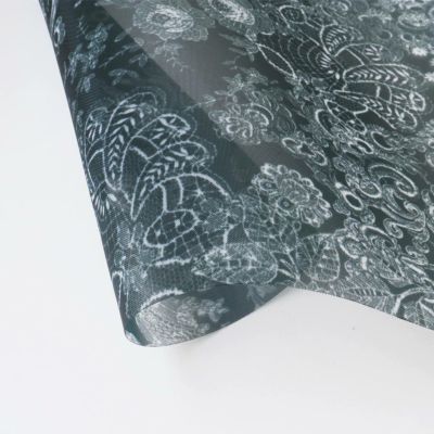 生地 ナイロン 転写チュール ブラック地 モノクロスケッチ 花柄 巾約68cm （最低単位30cm～10cm単位の切売り）
