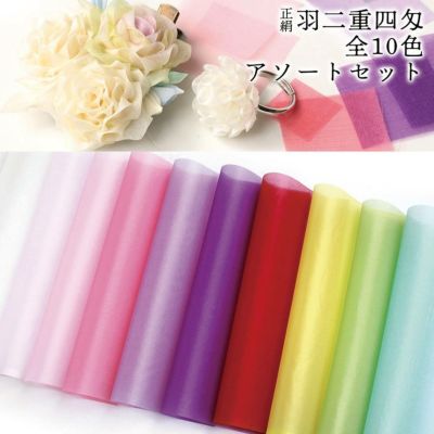 正絹 羽二重四匁 本絹 オーガンジー シルクオーガンジー シルクジョーゼット シルクシフォン 絹 生地 つまみ細工 約20×15cm x10色セット