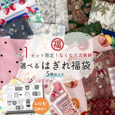 はぎれセット 巾なり柄生地 計約2.5～3ｍ+レシピ3枚+保冷保温シートが入るセット プリント生地 プリントカットクロスセット 超お得