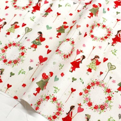 アクファクトゥム acufactum ハートとリース プリント生地 約150cm幅 (最低単位30cm～10cm単位の切り売り) ハート バレンタイングッズ