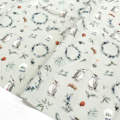 アクファクトゥム acufactum アナグマとリース プリント生地 約150cm幅 (最低単位30cm～10cm単位の切り売り)