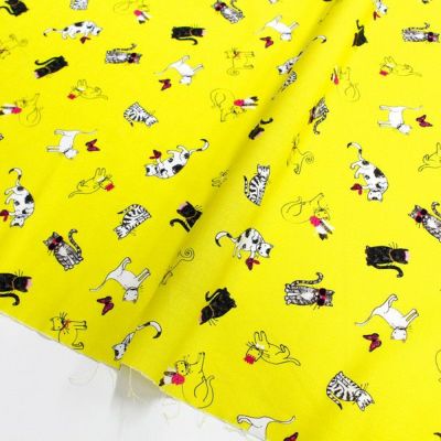 生地 輸入生地 イエロー 猫ROBERTKAUFMANロバートカフマン USAプリント(最低単位30cm~10cm単位の切り売り) いぬねこアイテム特集 ペット 動物 犬猫柄生地特集