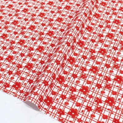 生地 輸入生地 プリント生地 赤のお花チェック　Free Sprit フリースピリット 巾約110cm (最低単位30cm～10cm単位の切り売り)