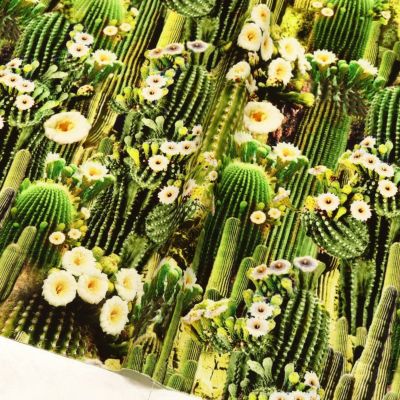 生地 輸入生地 USAプリント生地 サボテンフラワー グリーン 植物柄 Treasures タイムレストレジャー STELLA ステラ 巾約110cm (最低単位30cm~10cm単位の切り売り)