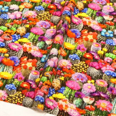 生地 輸入生地 USAプリント生地 カラフル サボテンフラワー 植物柄 派手 サボテン柄 Treasures タイムレストレジャー STELLA ステラ 巾約110cm  (最低単位30cm～10cm単位の切り売り)