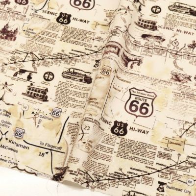 生地 輸入生地 USAプリント生地 ルート６６ マップ クリーム地 Treasures タイムレストレジャー STELLA ステラ 巾約110cm  (最低単位30cm～10cm単位の切り売り)