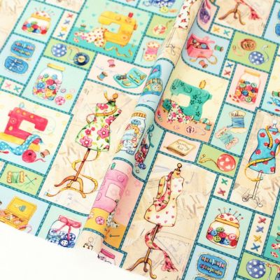 輸入生地 シーチングプリント生地 Colorful sewing パッチワーク柄 Michael Miller マイケルミラー USA生地 巾約110cm (最低単位30cm~10cm単位の切り売り)
