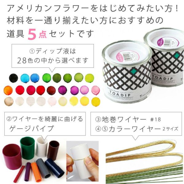 pakuyume　アメリカンフラワー アメリカンフラワー 5点セット レシピ付 ディップ液 ワイヤー