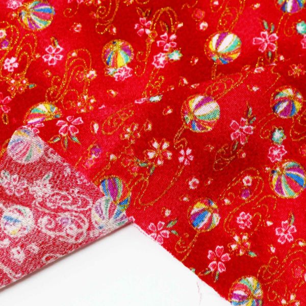 ちりめん 金彩 切り売り 約23×33cm てまりと桜 和手芸 ちりめん細工