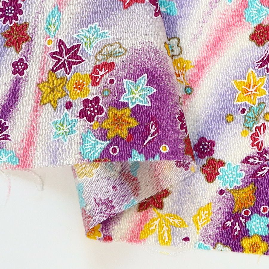 ちりめん カットクロス 生地 金彩 レーヨン100% 約23×33cm 紅葉と小花